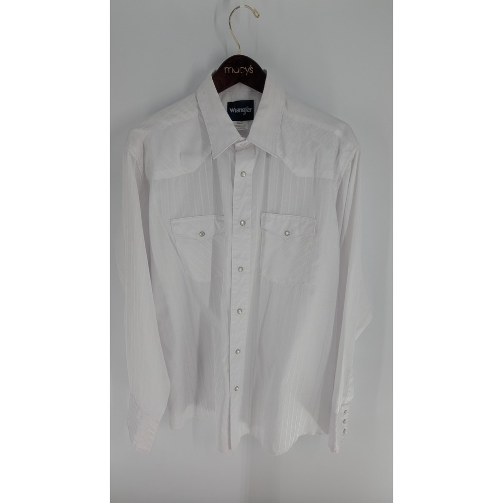 Wrangler Western Pearl Snap Flap Pockets Classic Shadow Stripe Shirt White Sz XL